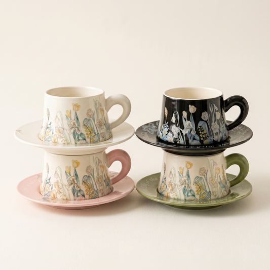 Lily of the Valley Ceramic Coffee Cup Gift Box 9.5oz oil-painting illustration - MoriMori Home