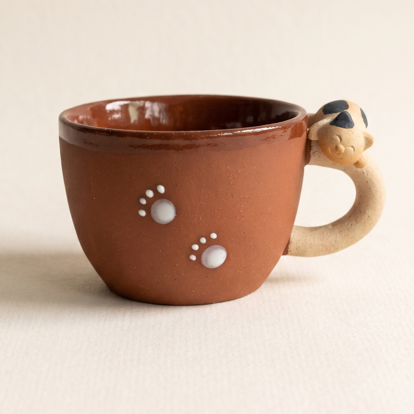 Lying Cat Ceramic Mug 10 oz sculpted cat draped on rim - MoriMori Home