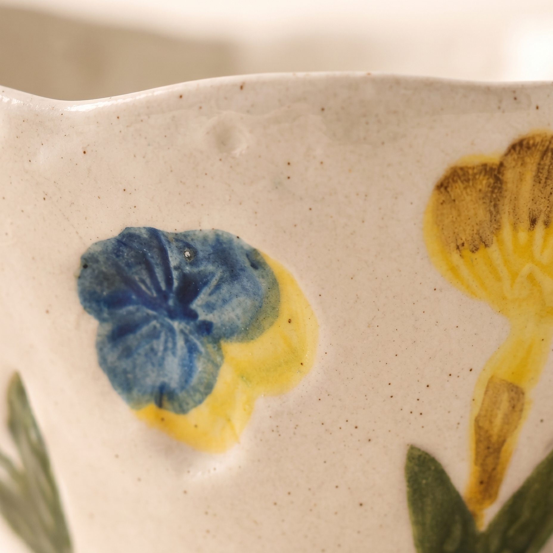 Meadow Bloom Hand-Painted Ceramic Bowl 5.3 inch top view - MoriMori Home