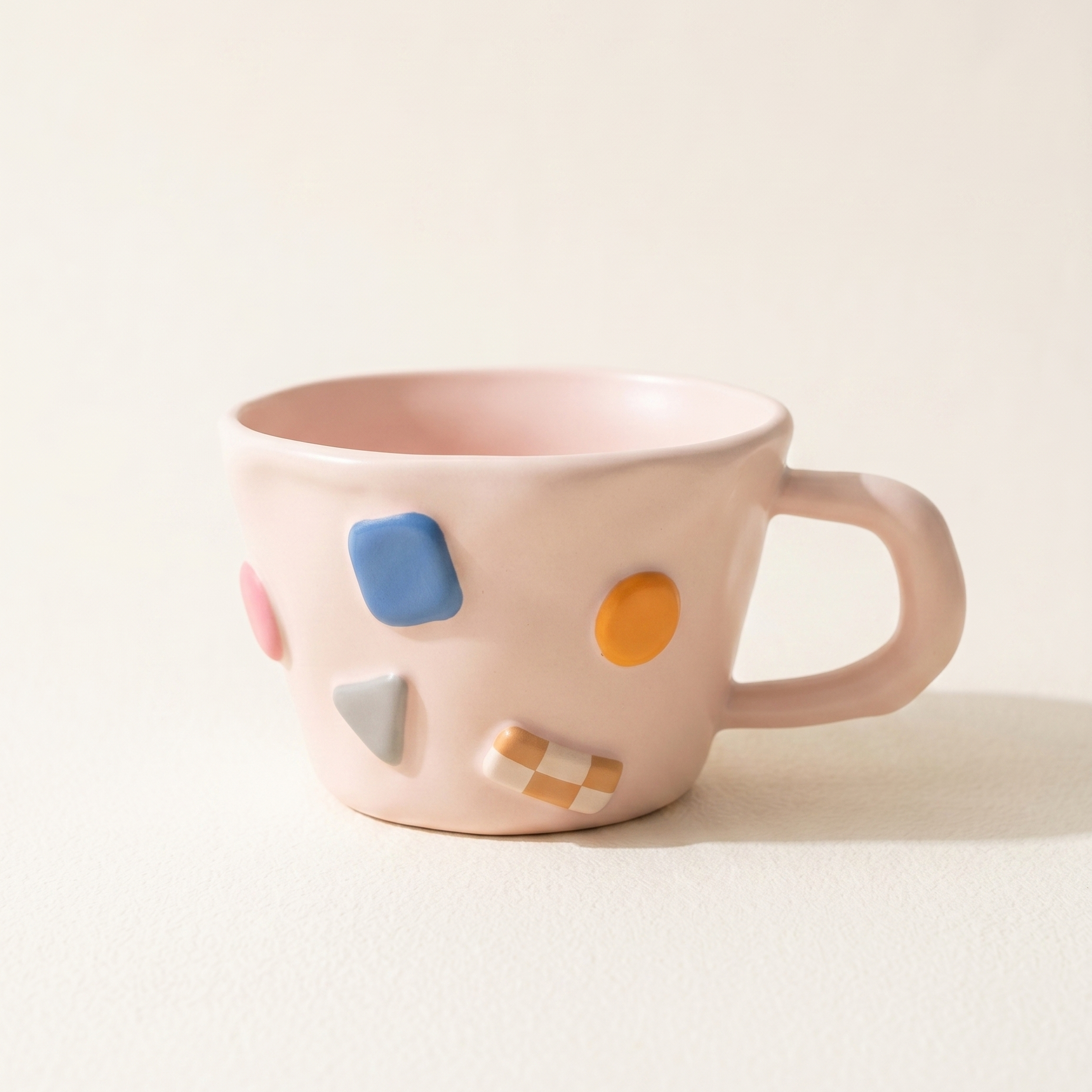 Milk Fufu Hand-Pinch Ceramic Mug Pink 11.8 oz organic chunky handle - MoriMori Home