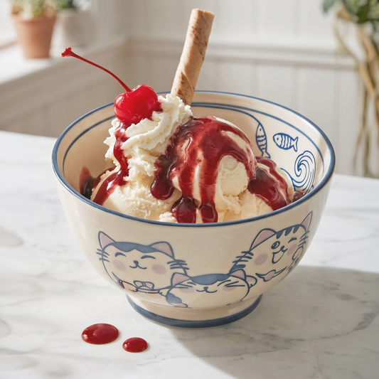 Neko Cat Ceramic Noodle Bowl top view - MoriMori Home