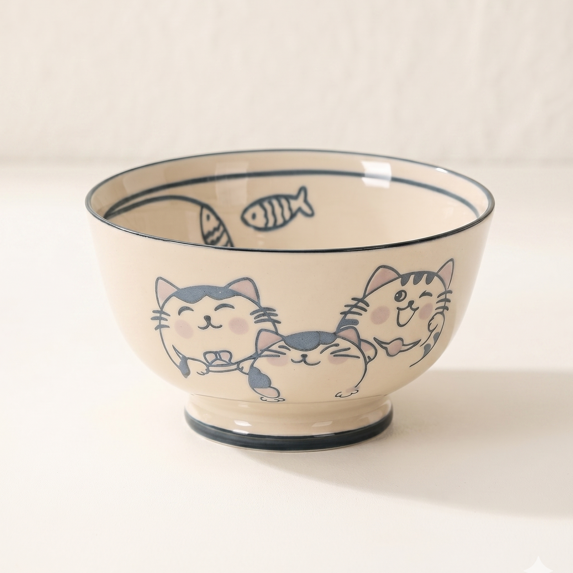 Neko Cat Ceramic Noodle Bowl 6 inch - MoriMori Home
