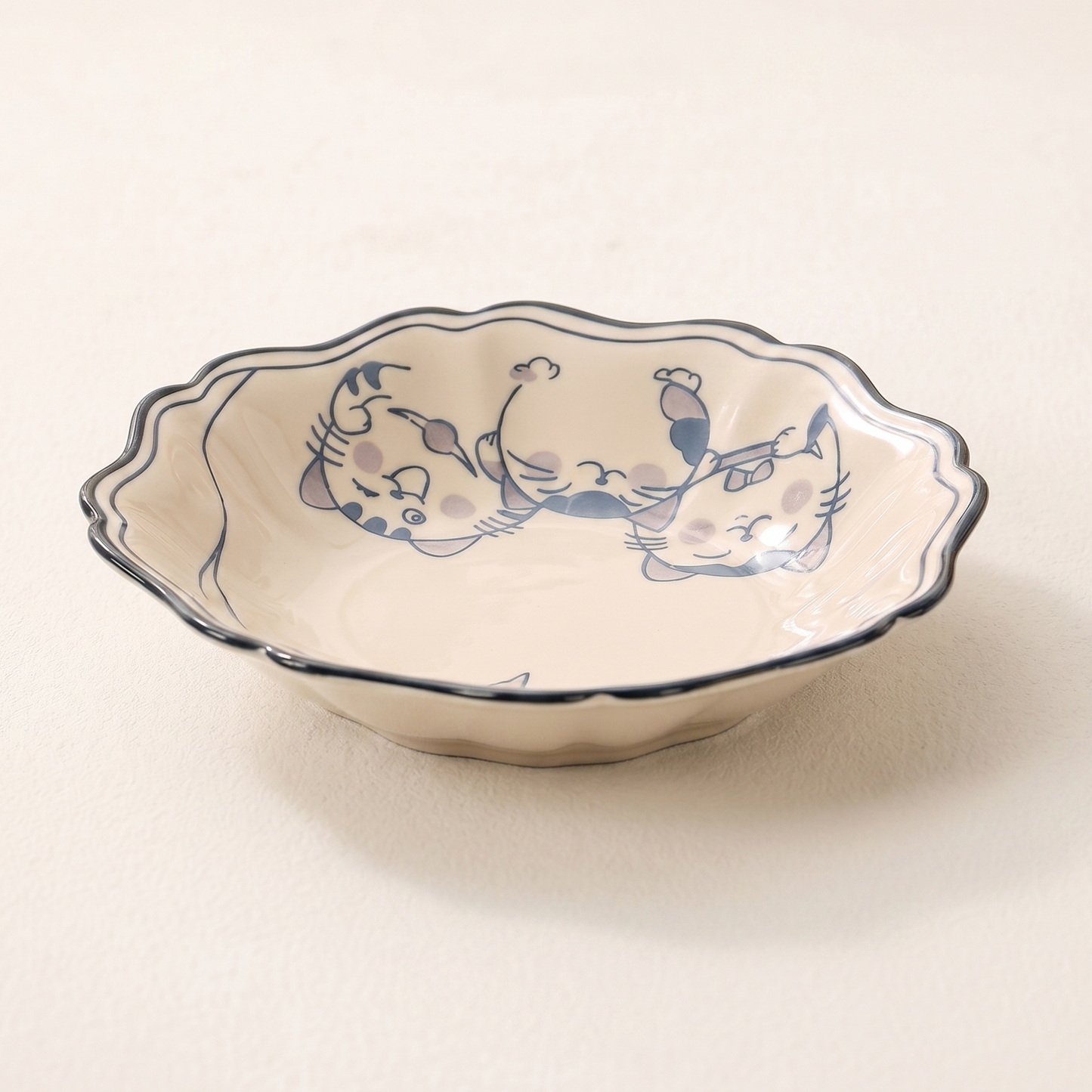 Neko Cat Ceramic Octagon Plate 8 inch Set of 2 - MoriMori Home