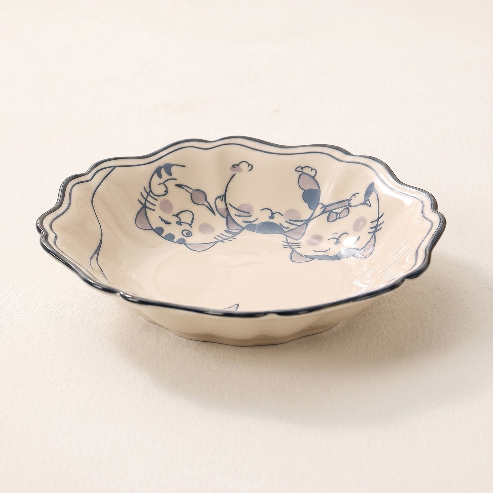 Neko Cat Ceramic Octagon Plate 8 inch Set of 2 - MoriMori Home