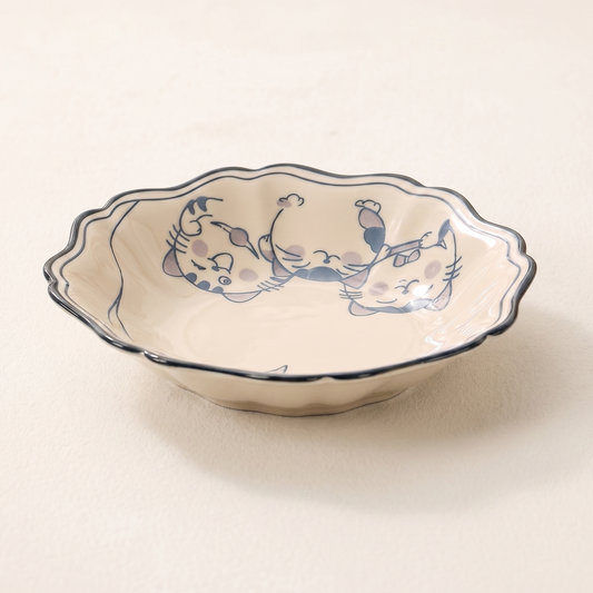 Neko Cat Ceramic Octagon Plate 8 inch Set of 2 - MoriMori Home