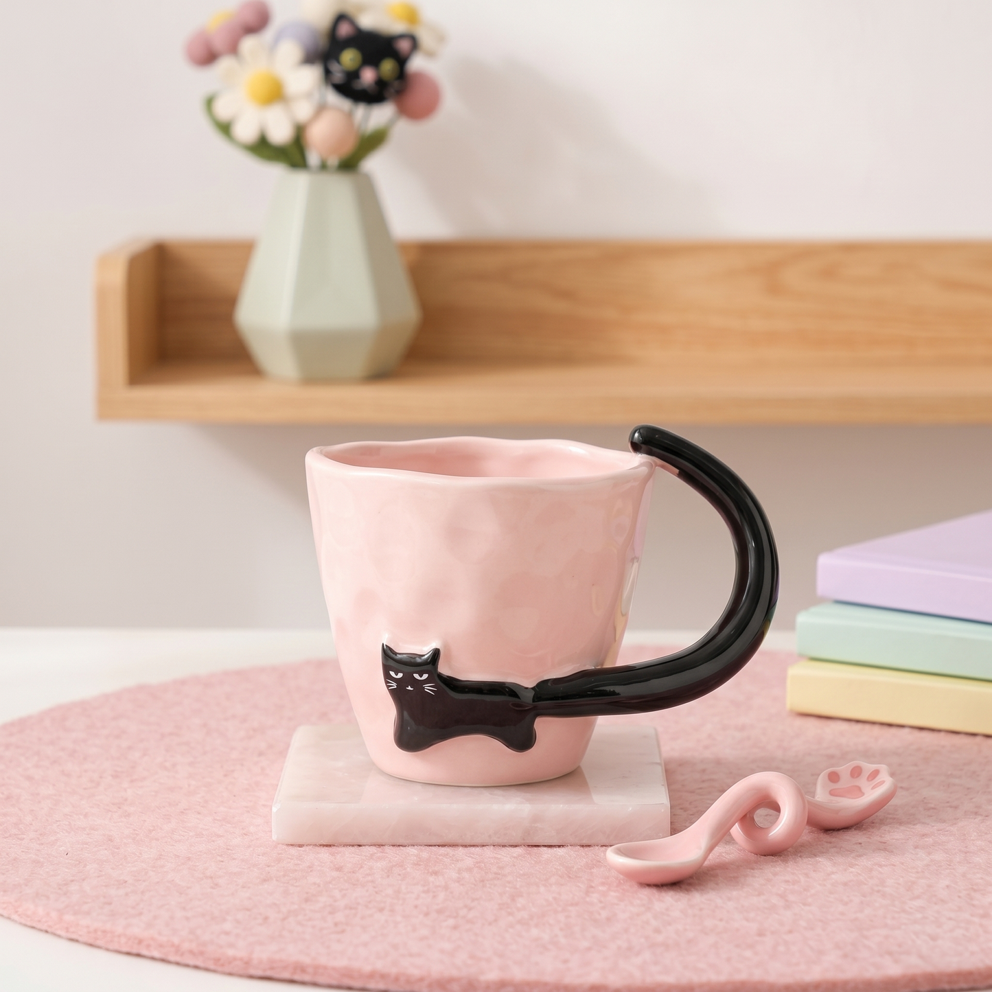 Noir Cat Embossed Ceramic Mug · 10 oz