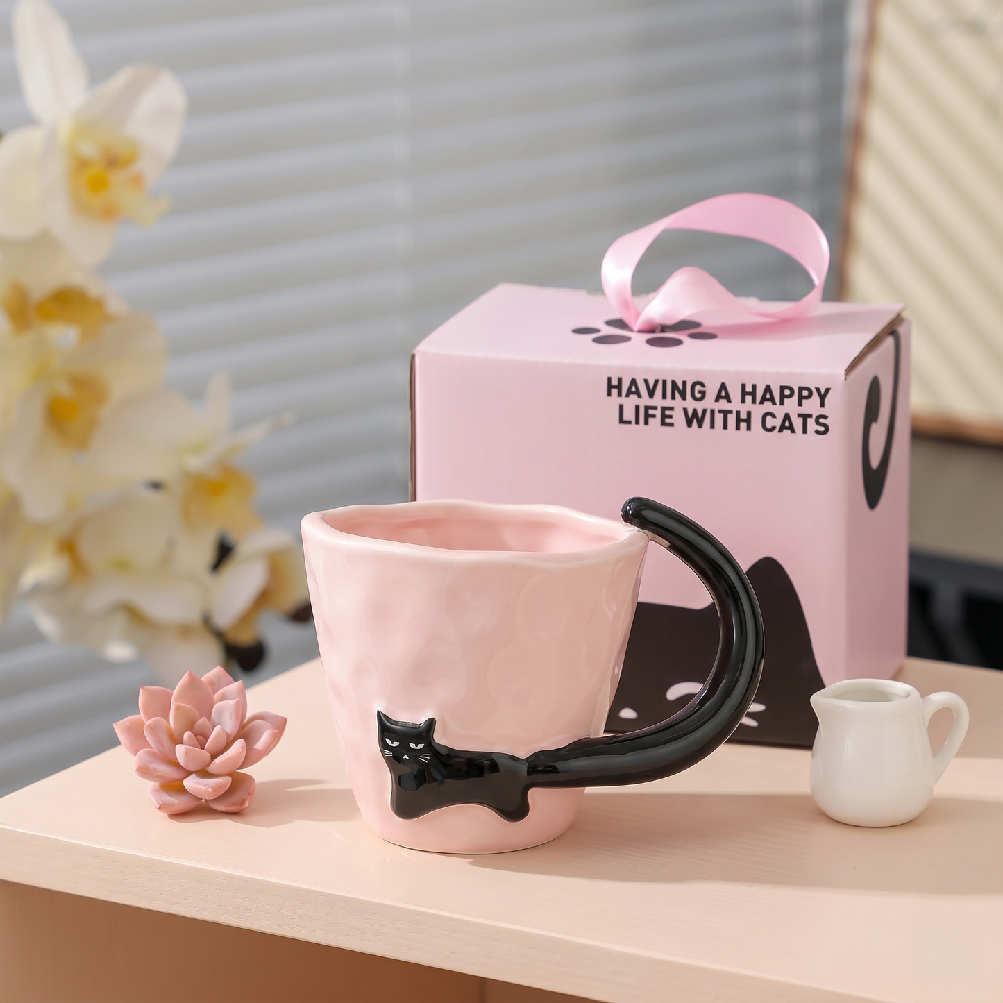 Noir Cat Embossed Ceramic Mug · 10 oz