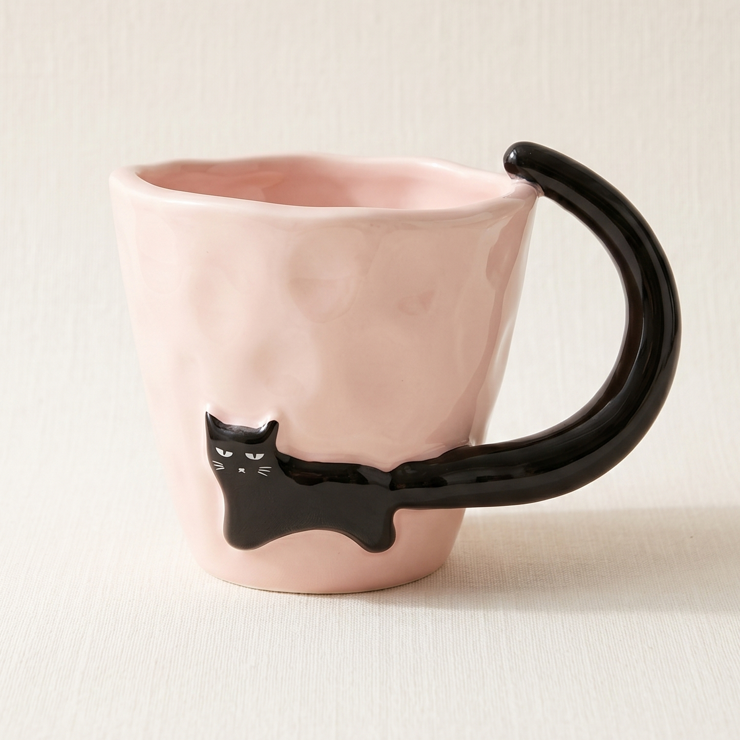 Noir Cat Embossed Ceramic Mug Blush variant - MoriMori Home
