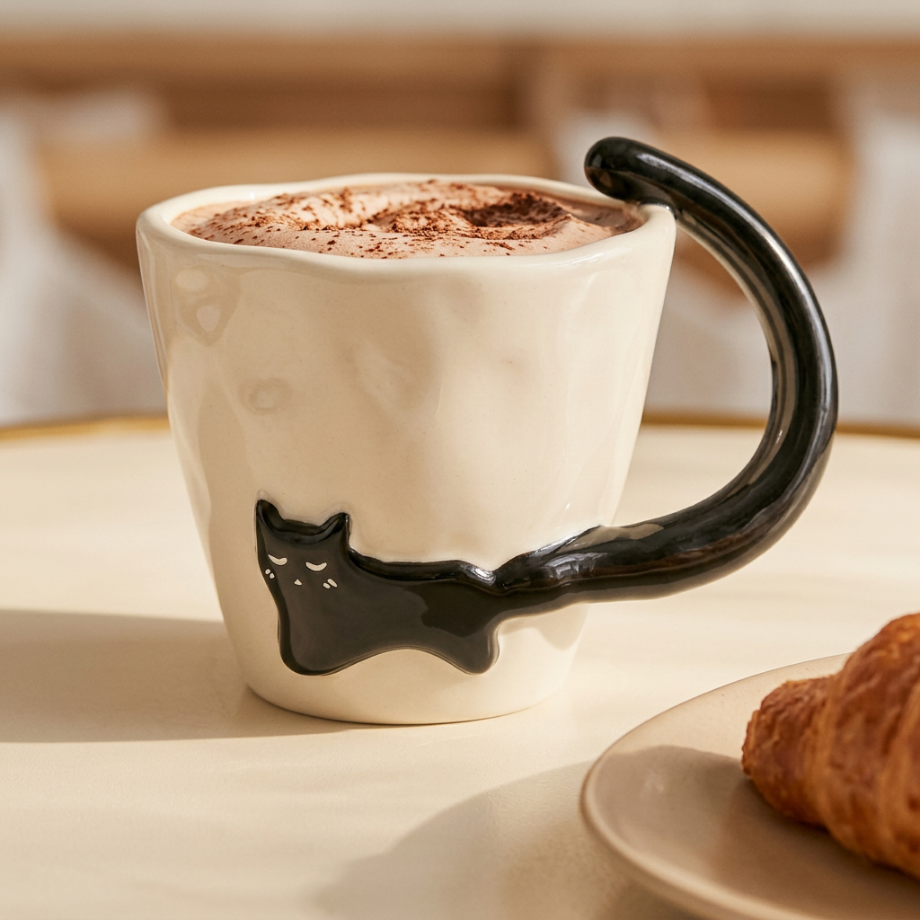 Noir Cat Embossed Ceramic Mug · 10 oz