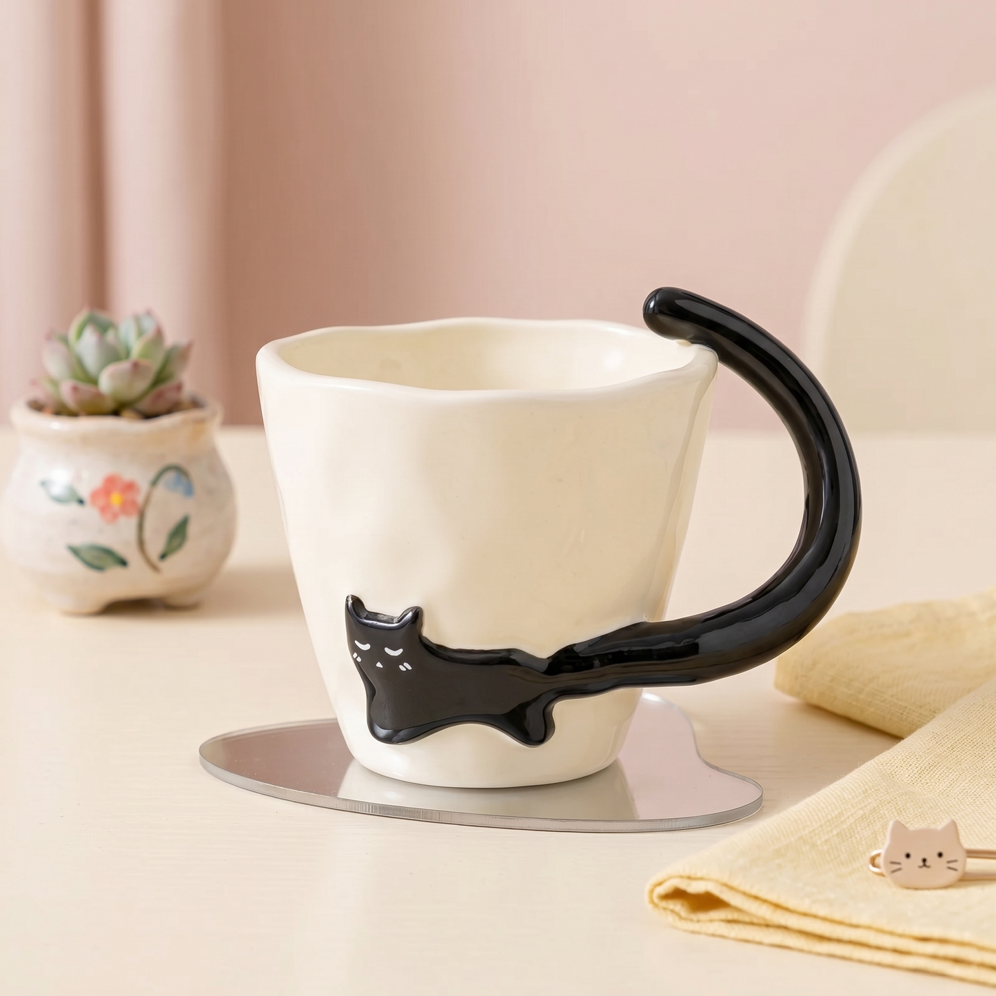 Noir Cat Embossed Ceramic Mug · 10 oz