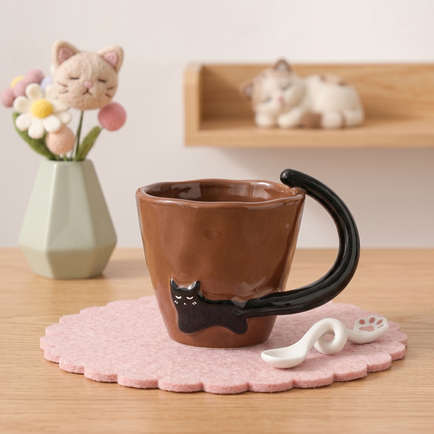 Noir Cat Embossed Ceramic Mug · 10 oz