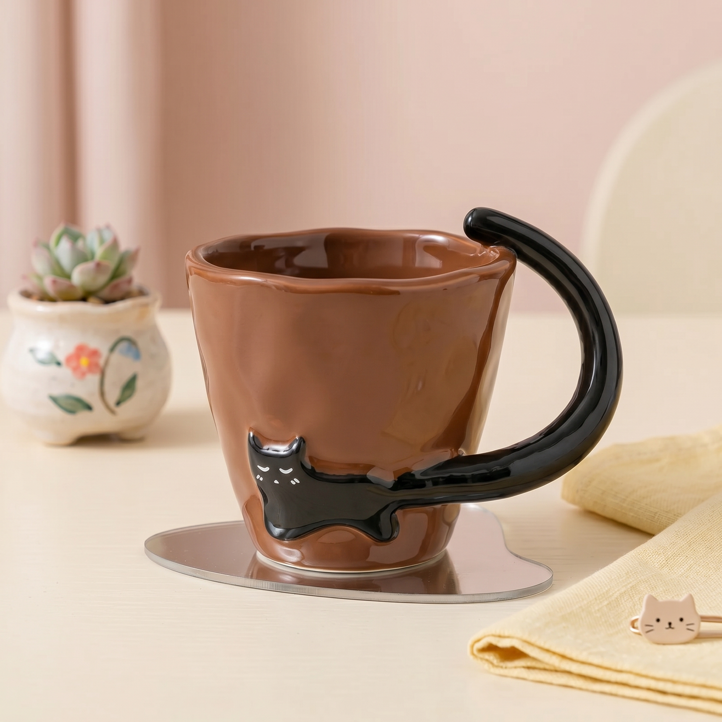 Noir Cat Embossed Ceramic Mug · 10 oz