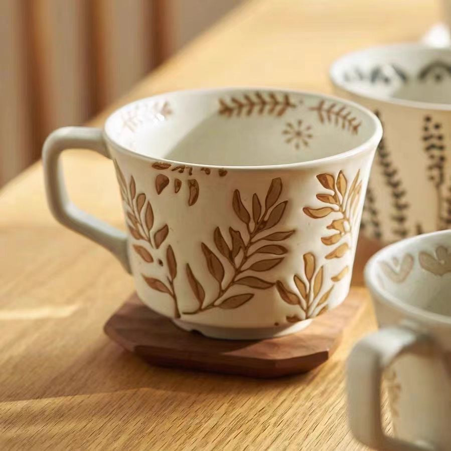 Bean Leaf Embossed Ceramic Mug lifestyle view - MoriMori Home