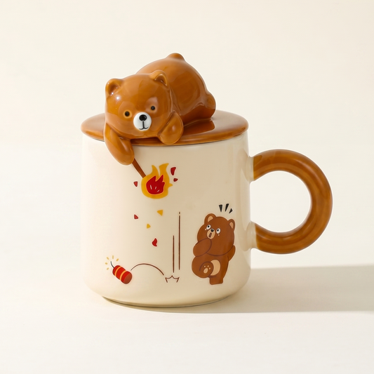 Papa Bear Ceramic Mug 13 oz sculptural illustrated - MoriMori Home