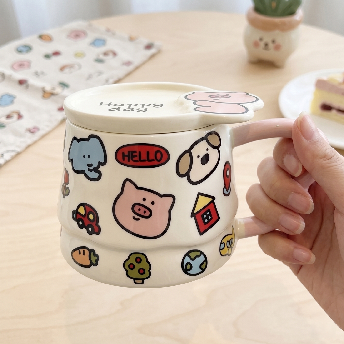 Piggy Party Mug with Lid · 13.5 oz · Pink