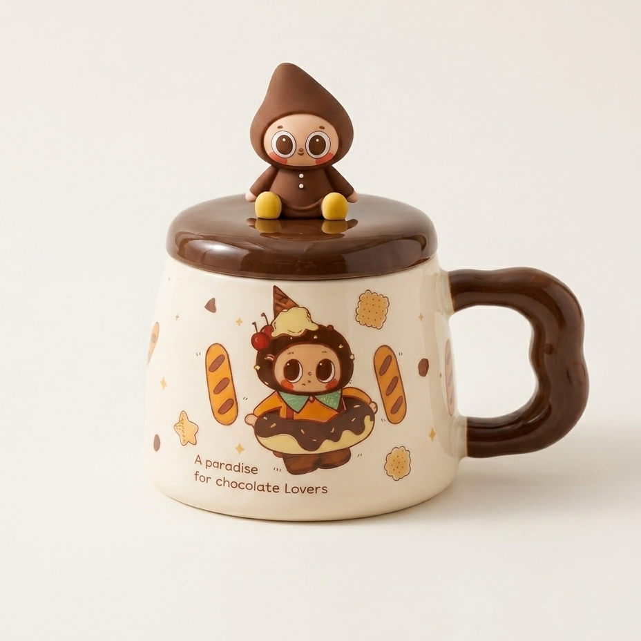 Pipo Chocolate Ceramic Cup with Lid Brown - MoriMori Home