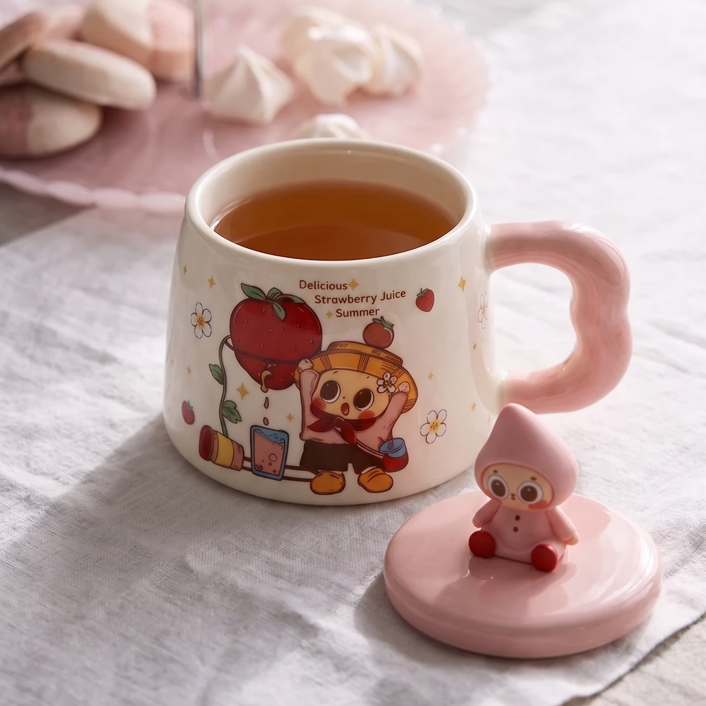 Pipo Strawberry Ceramic Cup with Lid styled - MoriMori Home