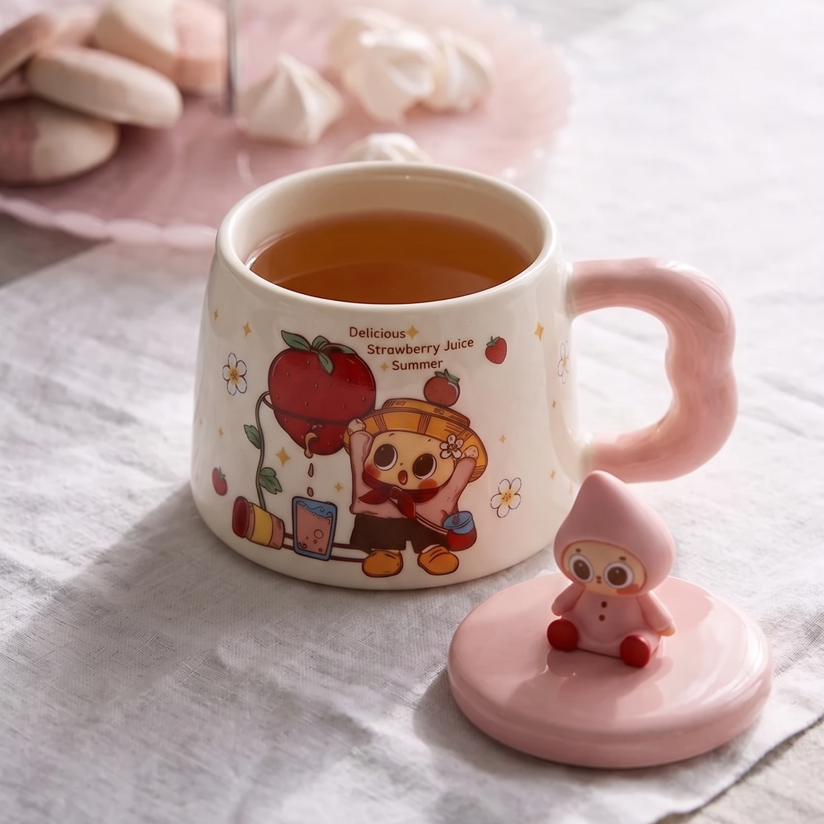 Pipo Strawberry Ceramic Cup with Lid styled - MoriMori Home