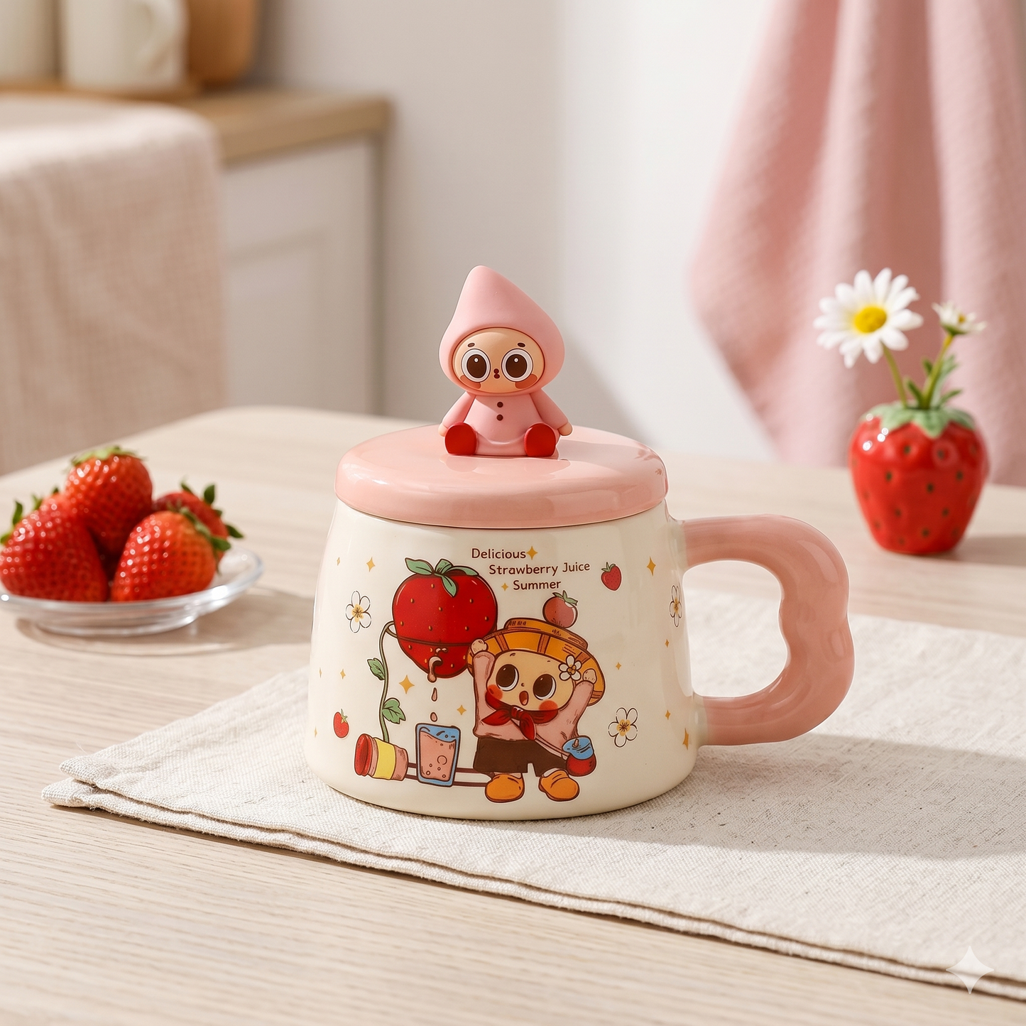 Pipo Strawberry Ceramic Cup with Lid · Blush