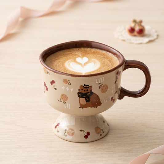 Cat Café Pedestal Mug · 8.5 oz · Warm Brown
