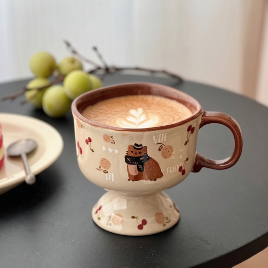 Cat Café Pedestal Mug · 8.5 oz · Warm Brown