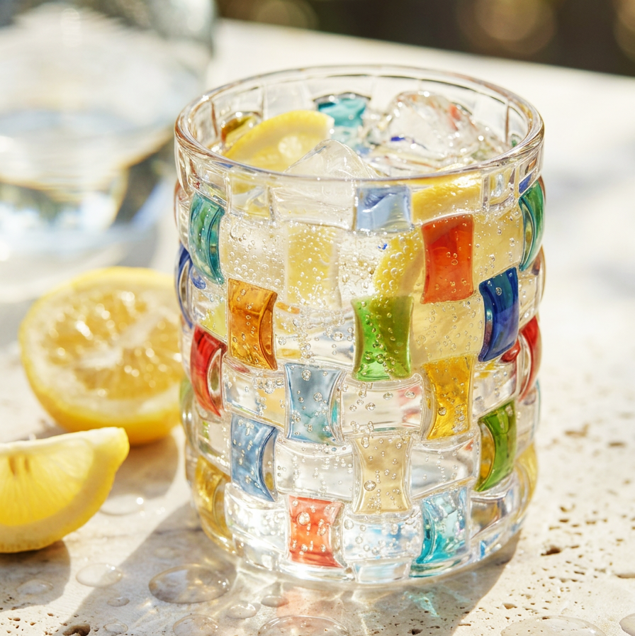 Rattan Hand-Painted Whiskey Glass lifestyle - MoriMori Home