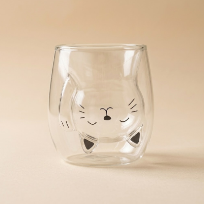 Lucky Cat Double-Layer Glass Cup