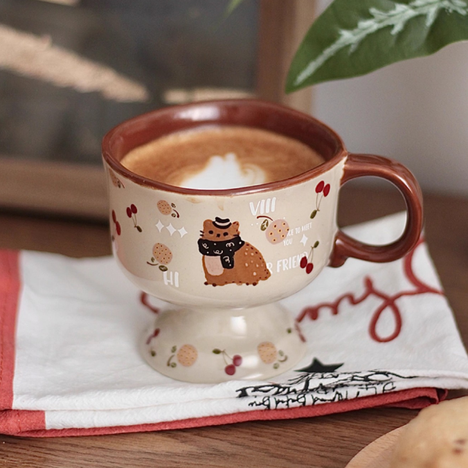 Cat Cafe Pedestal Ceramic Mug styled - MoriMori Home