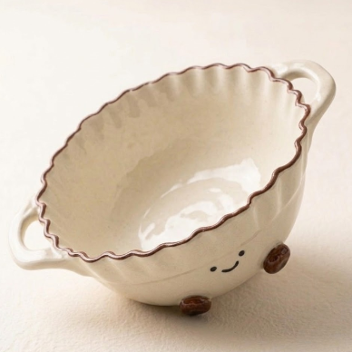 Cocoa Bean Wave Double-Ear Ceramic Bowl · 9"