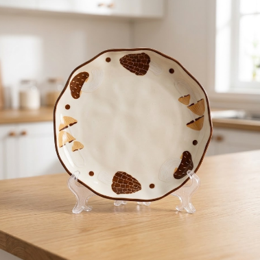 Woodland Mushroom Scalloped Ceramic Plate · 8"
