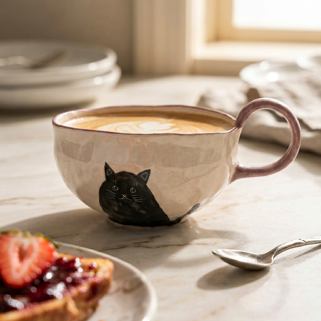 Shadow Cat Hand-Kneaded Ceramic Bowl top view - MoriMori Home