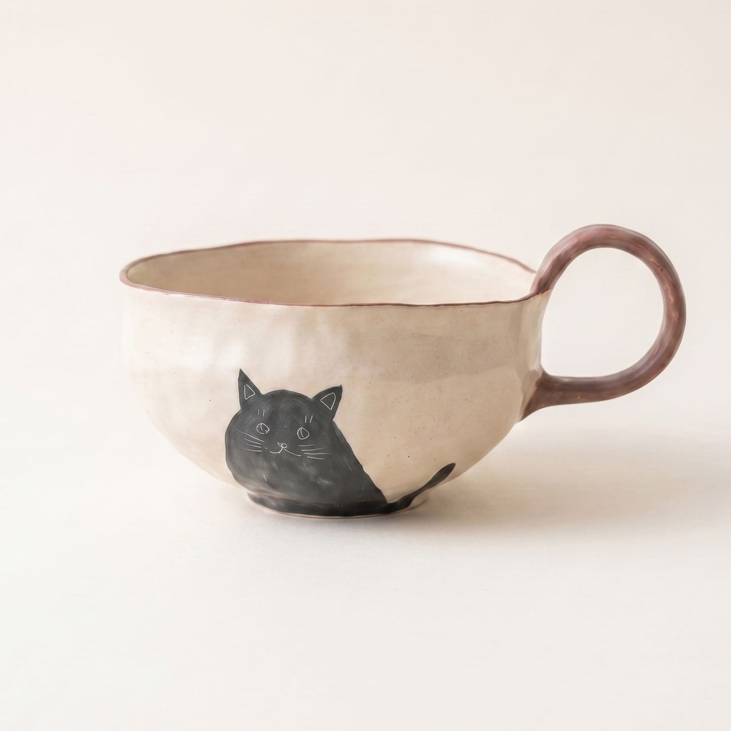 Shadow Cat Hand-Kneaded Ceramic Bowl 5.9 inch - MoriMori Home