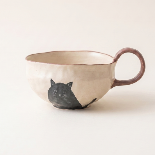 Shadow Cat Hand-Kneaded Ceramic Bowl · 5.9"