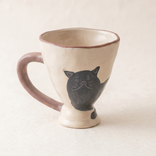 Shadow Cat Hand-Kneaded Pedestal Mug 5 oz espresso cup - MoriMori Home
