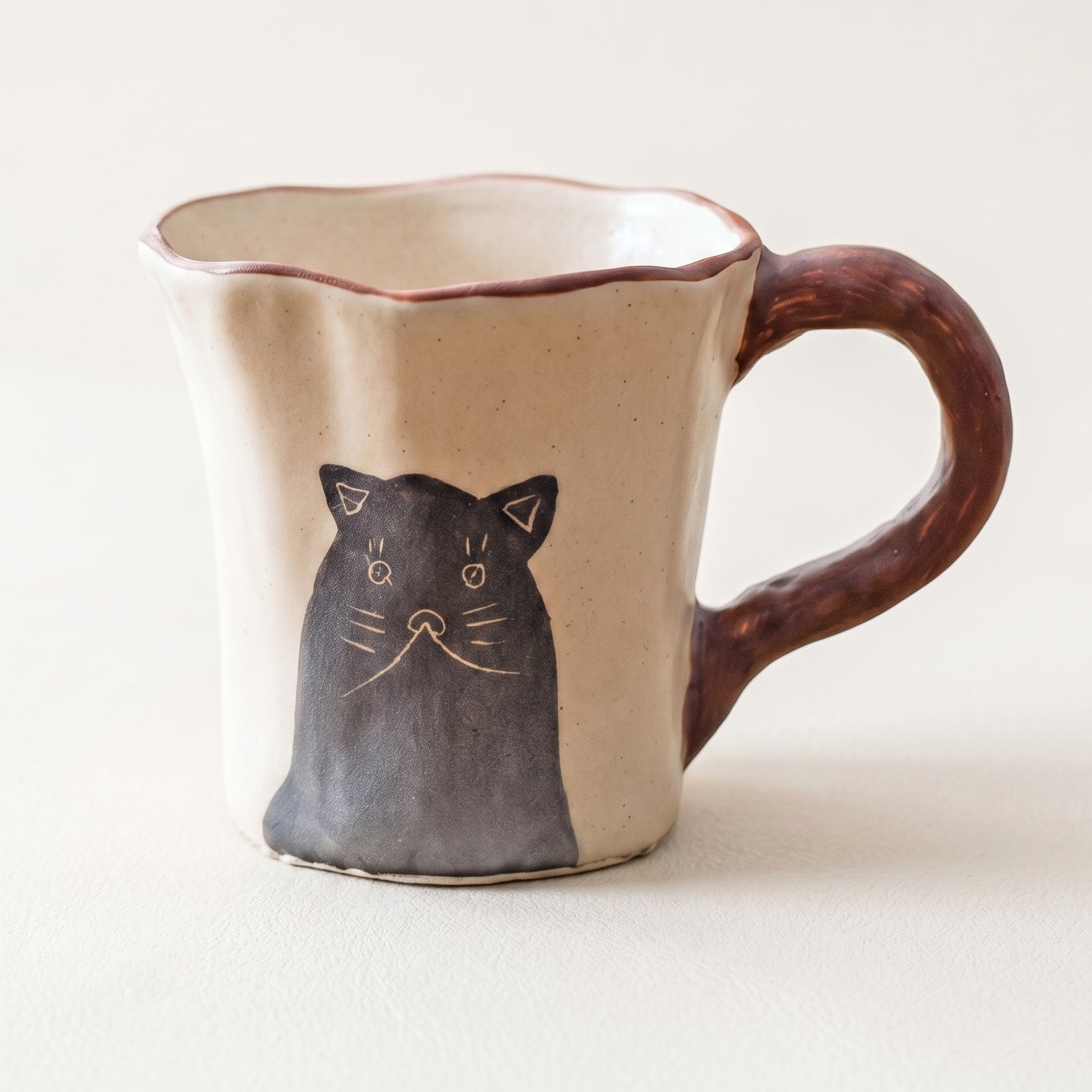 Shadow Cat Hand-Kneaded Tall Ceramic Mug 5 oz slender silhouette - MoriMori Home