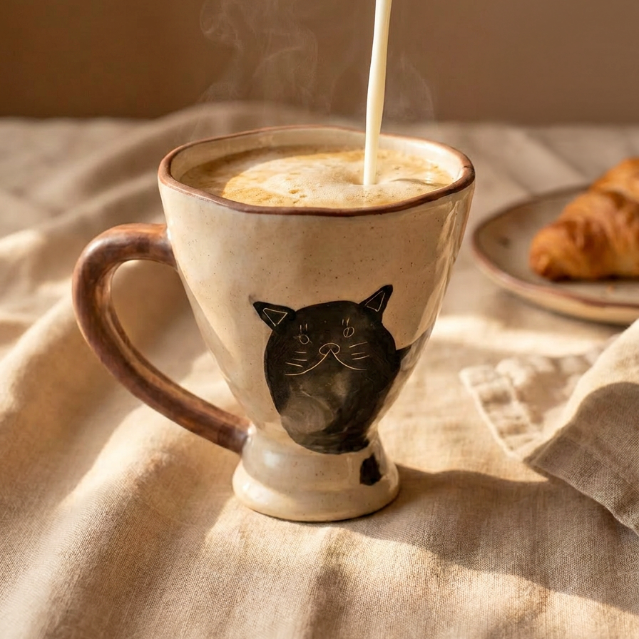 Shadow Cat Pedestal Mug detail view - MoriMori Home