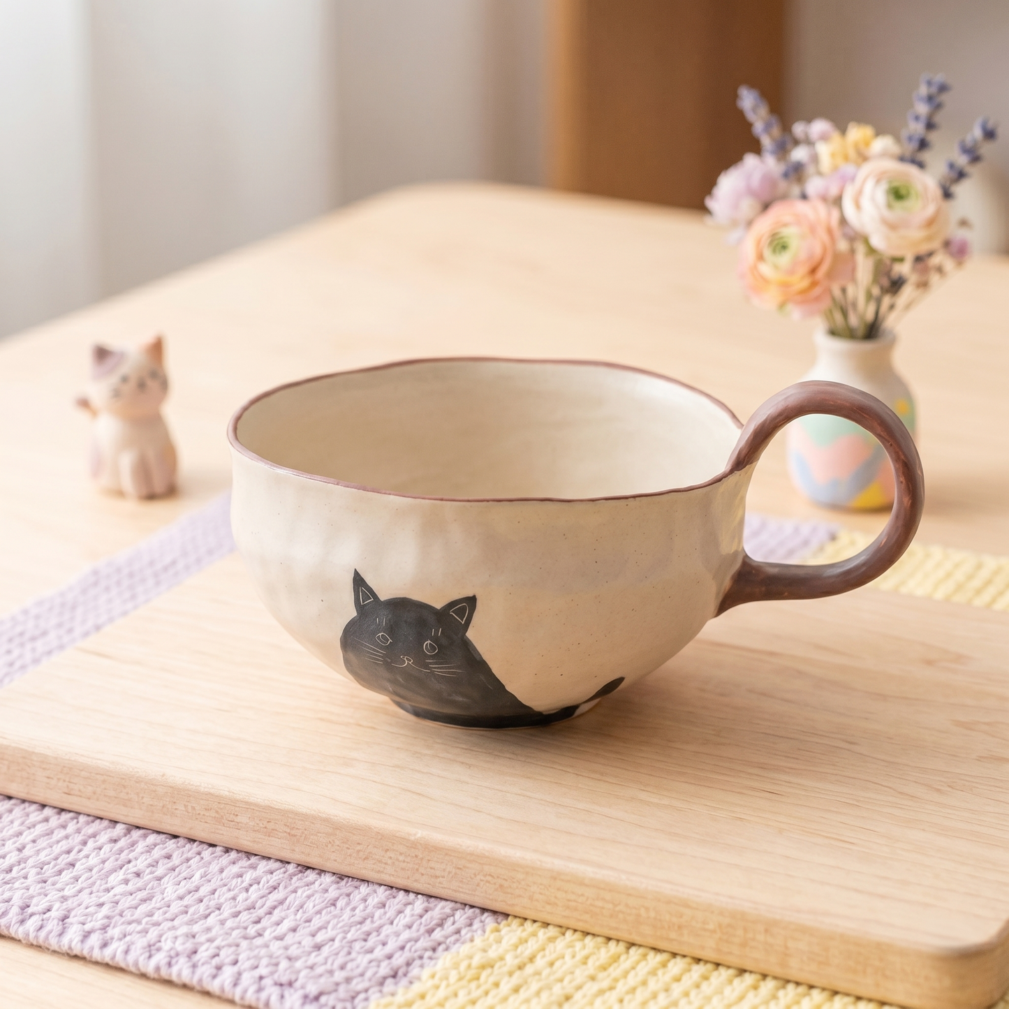 Shadow Cat Hand-Kneaded Ceramic Bowl · 5.91"