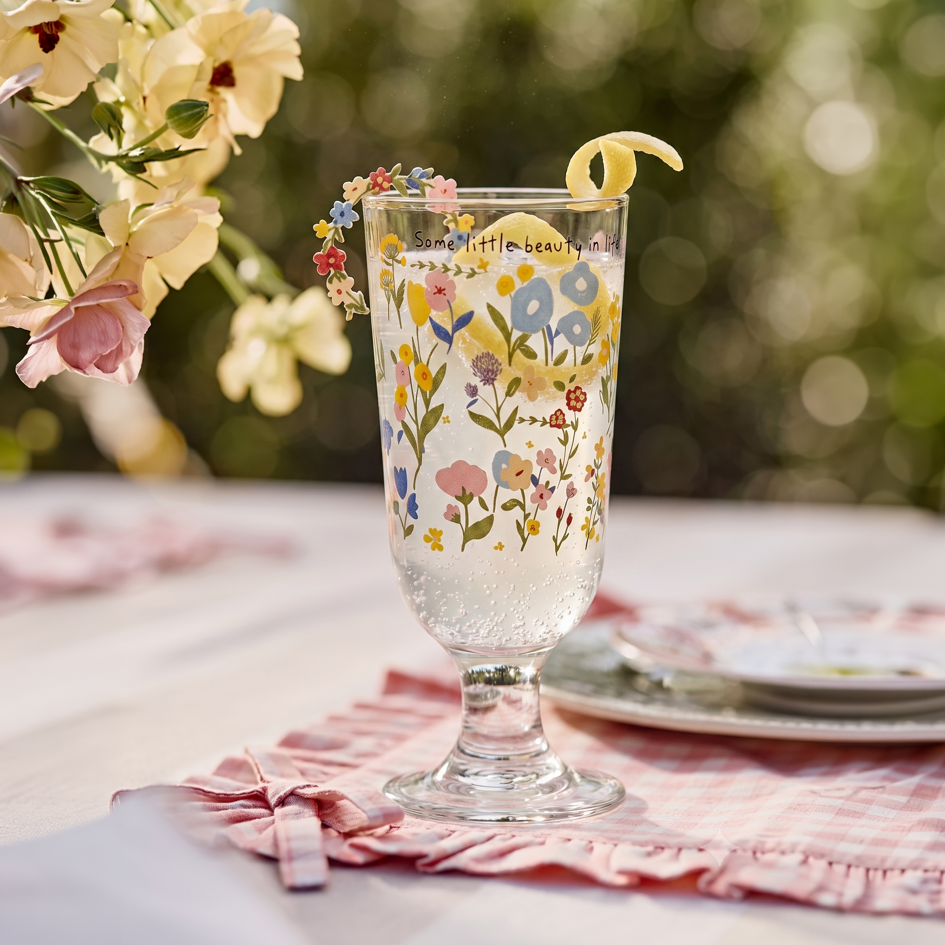 Spring Flower Goblet Glass Cup lifestyle - MoriMori Home