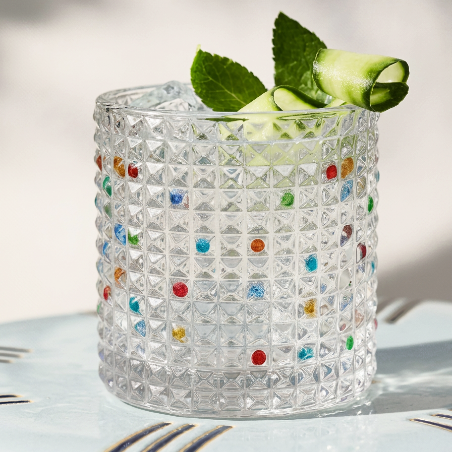 Square Hand-Painted Whiskey Glass 10oz geometric square pattern - MoriMori Home