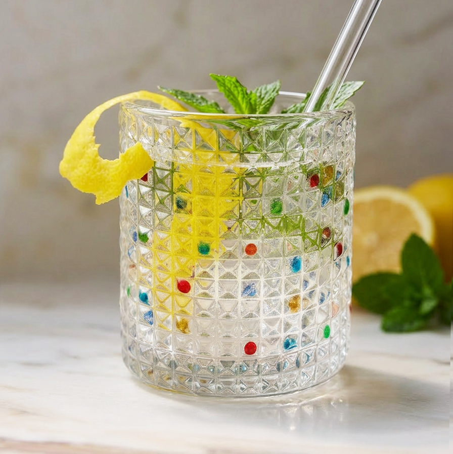 Square Hand-Painted Whiskey Glass styled - MoriMori Home