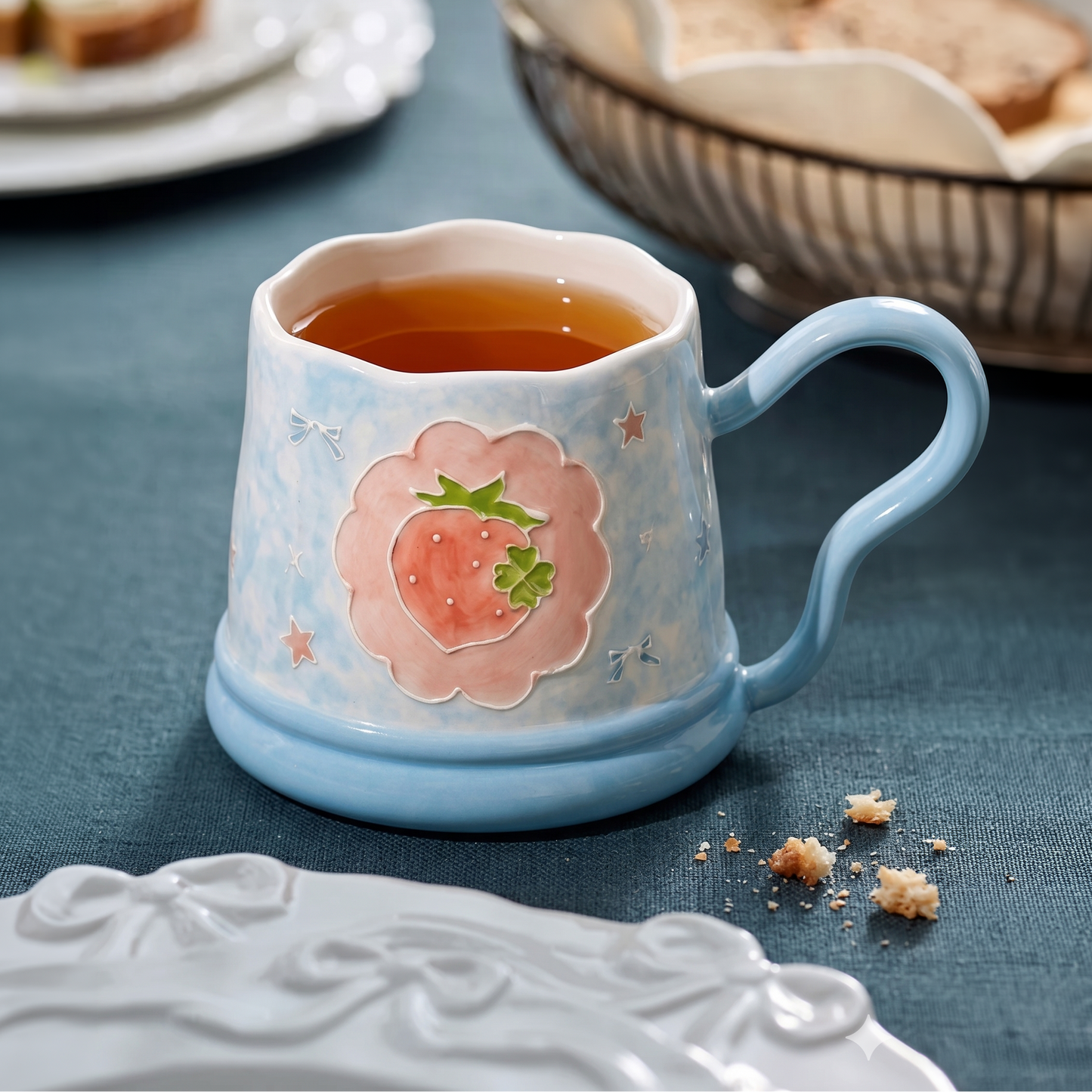 Strawberry Blossom Ceramic Mug styled - MoriMori Home