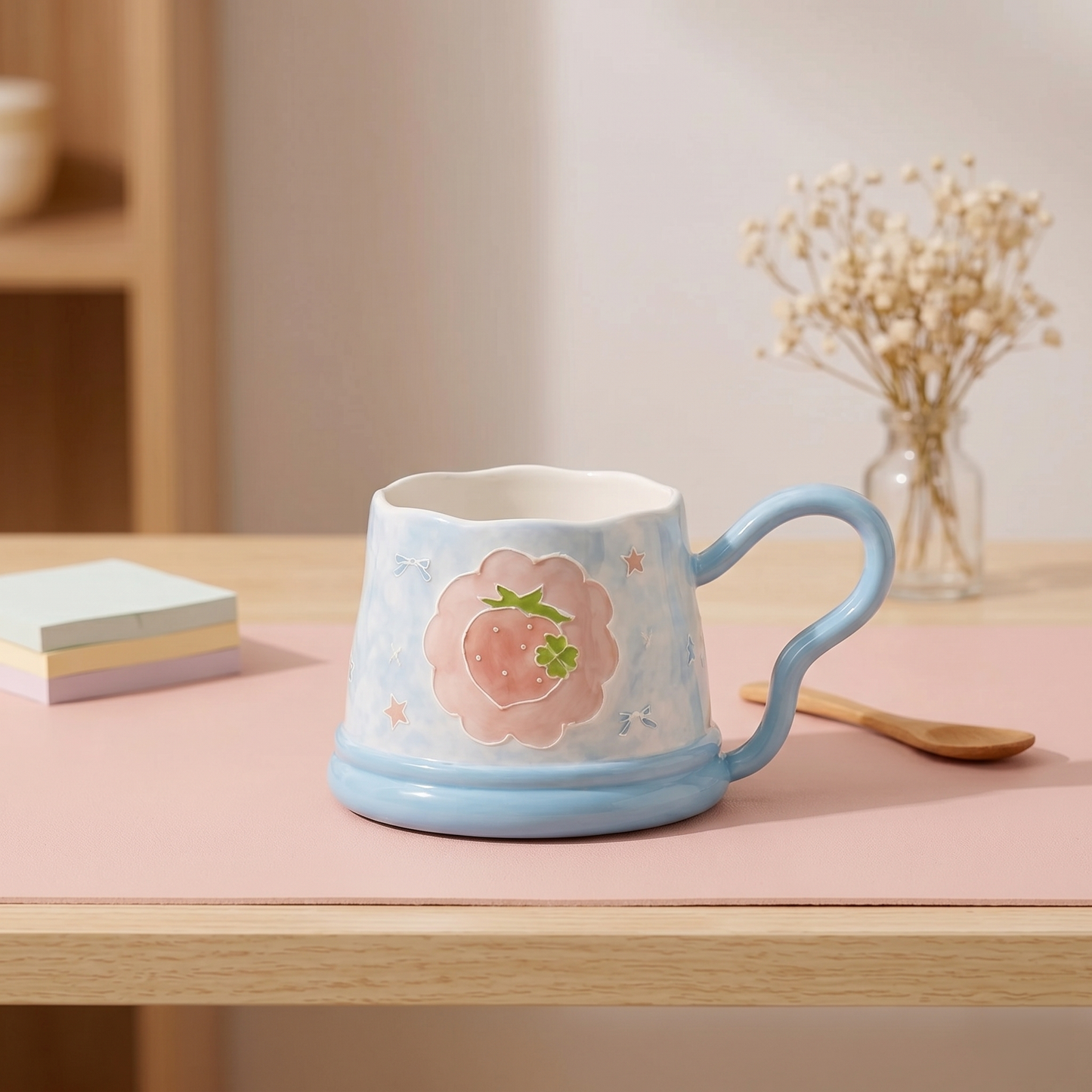 Strawberry Blossom Ceramic Mug · 13 oz Blue Pink