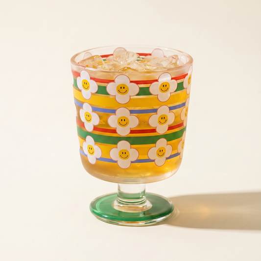 Striped Flower Tall Wine Glass 10oz elegant striped floral motif - MoriMori Home