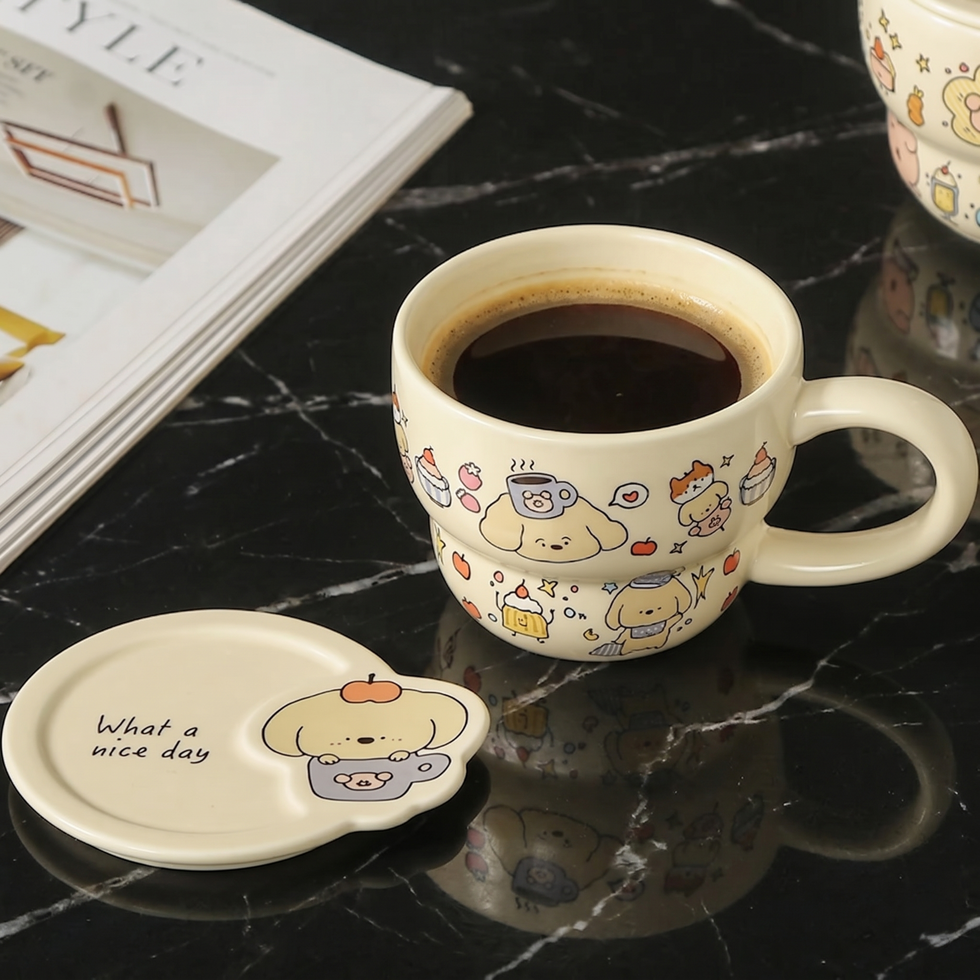Sweet Dog Graffiti Ceramic Mug lifestyle - MoriMori Home