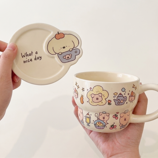 Sweet Dog Graffiti Ceramic Mug 11.8 oz doodle-style dog illustrations - MoriMori Home