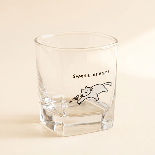 Sweet Dream Cat Wine Glass 8 oz delicate cat illustration - MoriMori Home