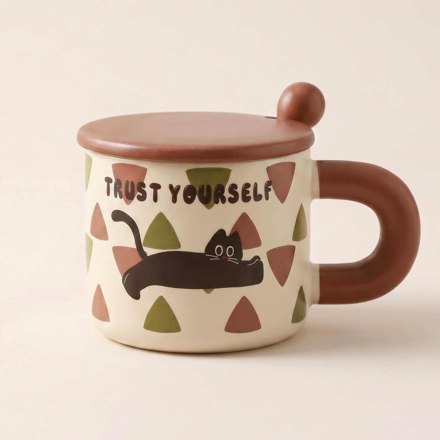 Cat Illustrated Ceramic Mug with Lid · Gift 12oz