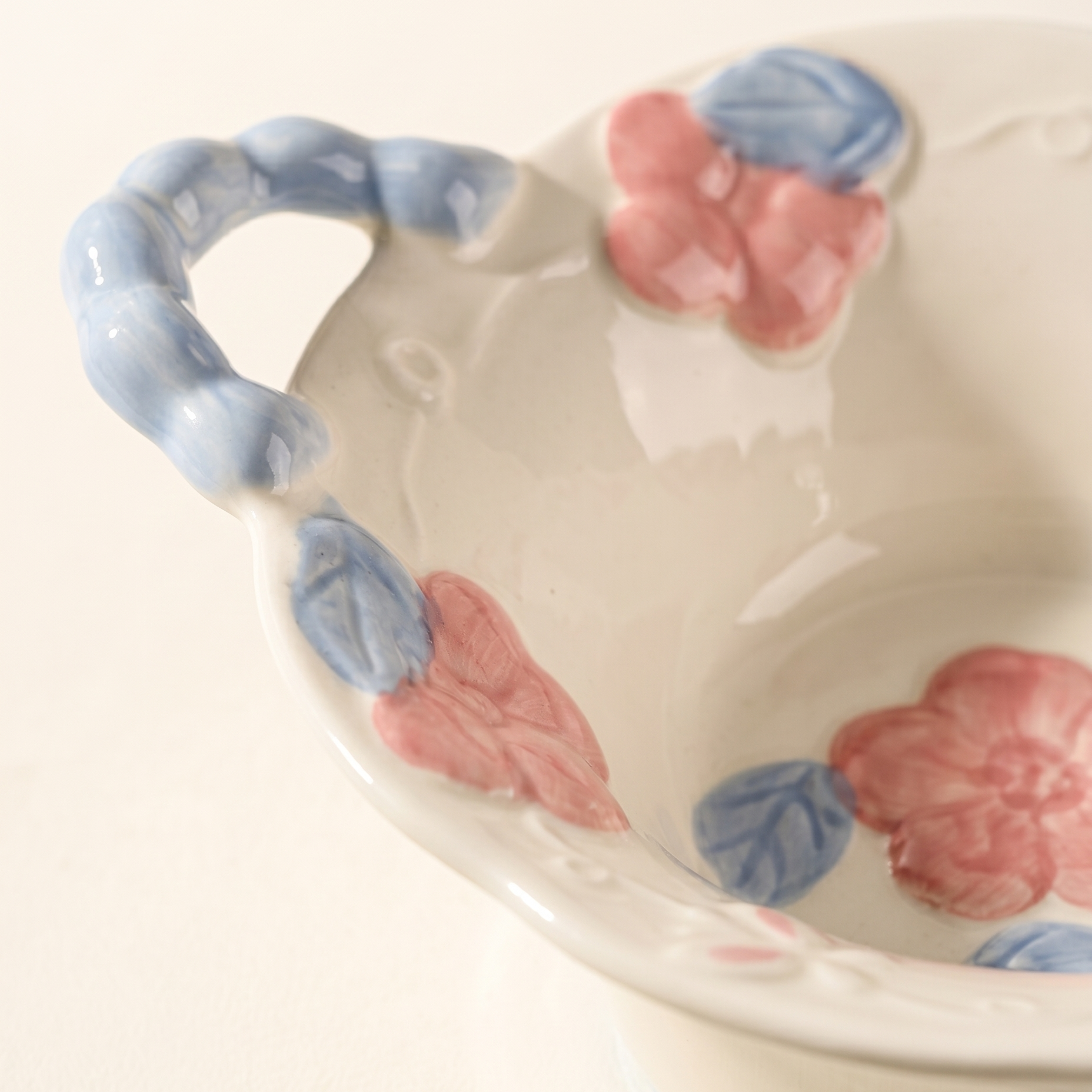 Underglaze Cartoon Double-Ear Soup Bowl top view - MoriMori Home