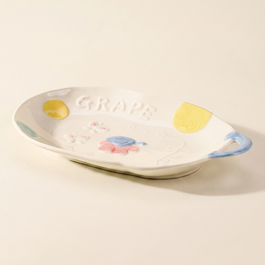 Underglaze Cartoon Single-Ear Ceramic Plate 10.5 inch - MoriMori Home