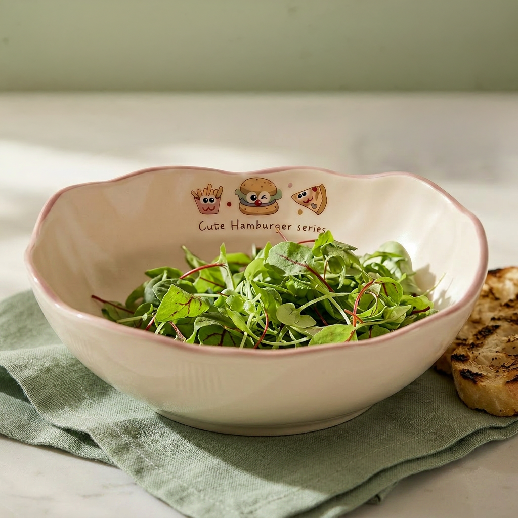 Happy Burger Illustrated Oval Bowl top view - MoriMori Home